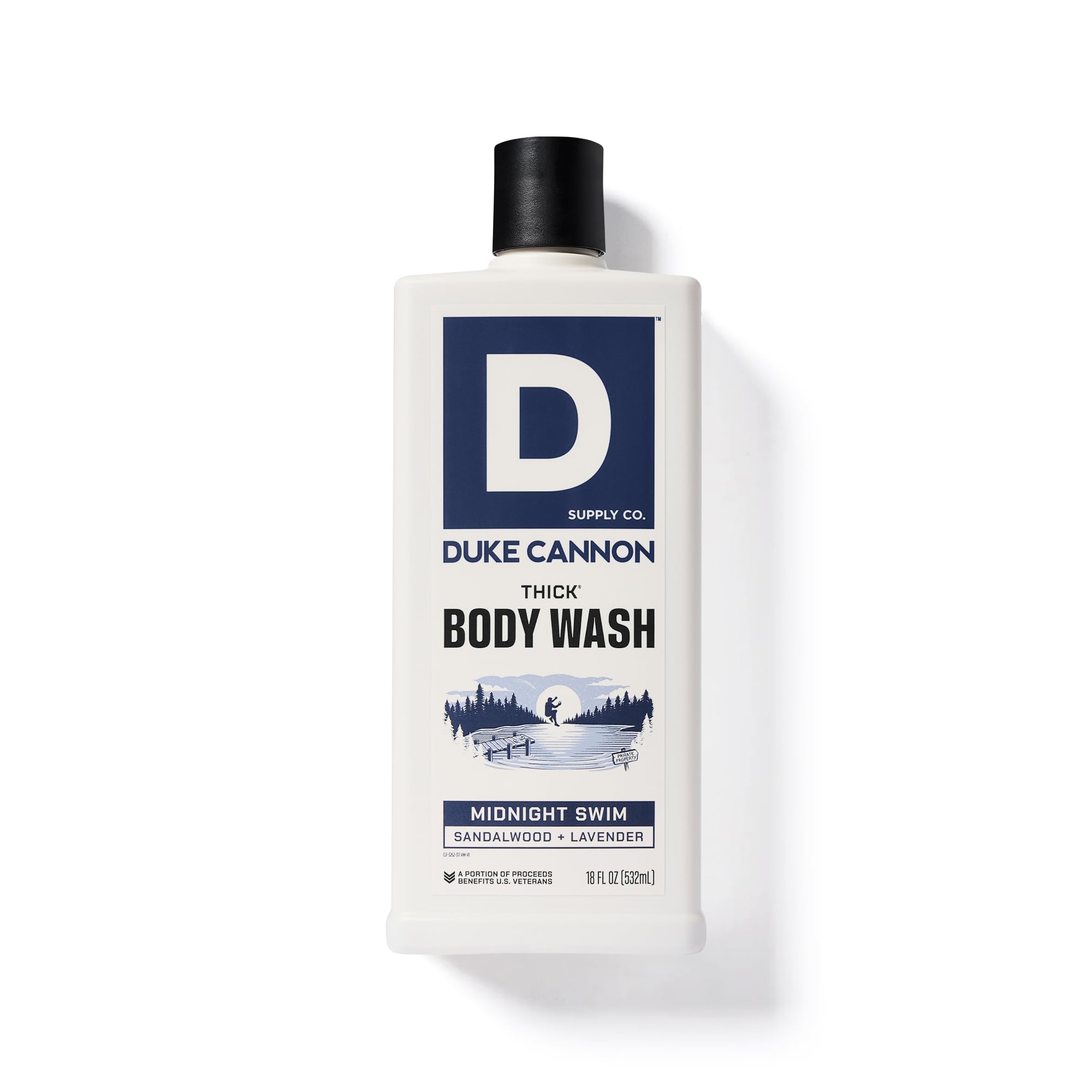 Duke Cannon Thick Body Wash shown in gym shower after workout.