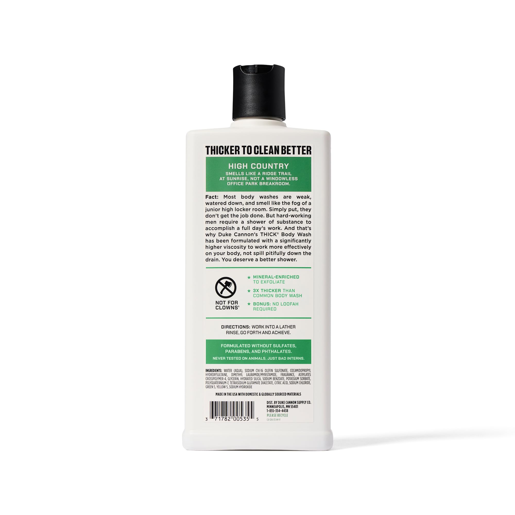 Duke Cannon Thick Body Wash mountain scent capturing earthy birchwood notes.