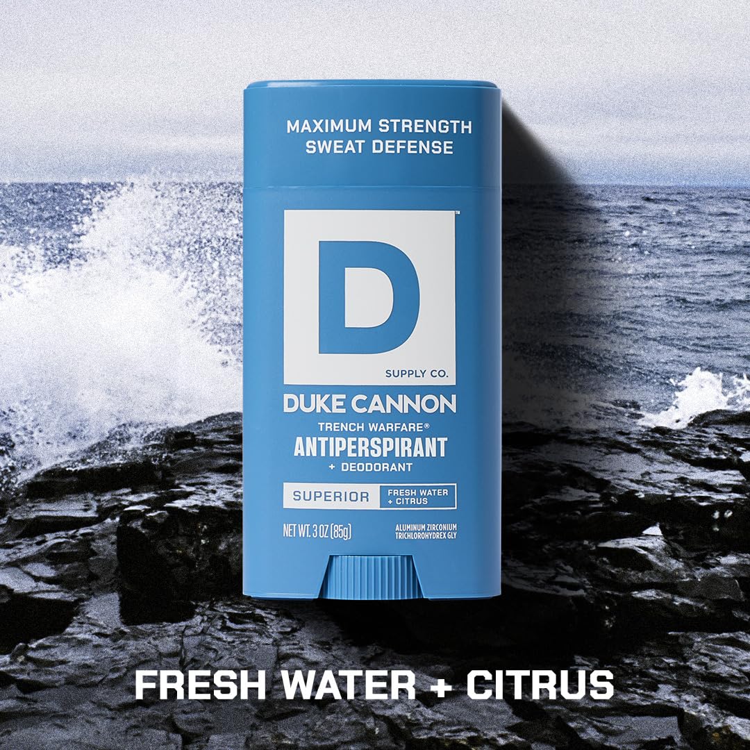 Duke Cannon Trench Warfare Fresh Water Citrus scent concept evokes lake freshness