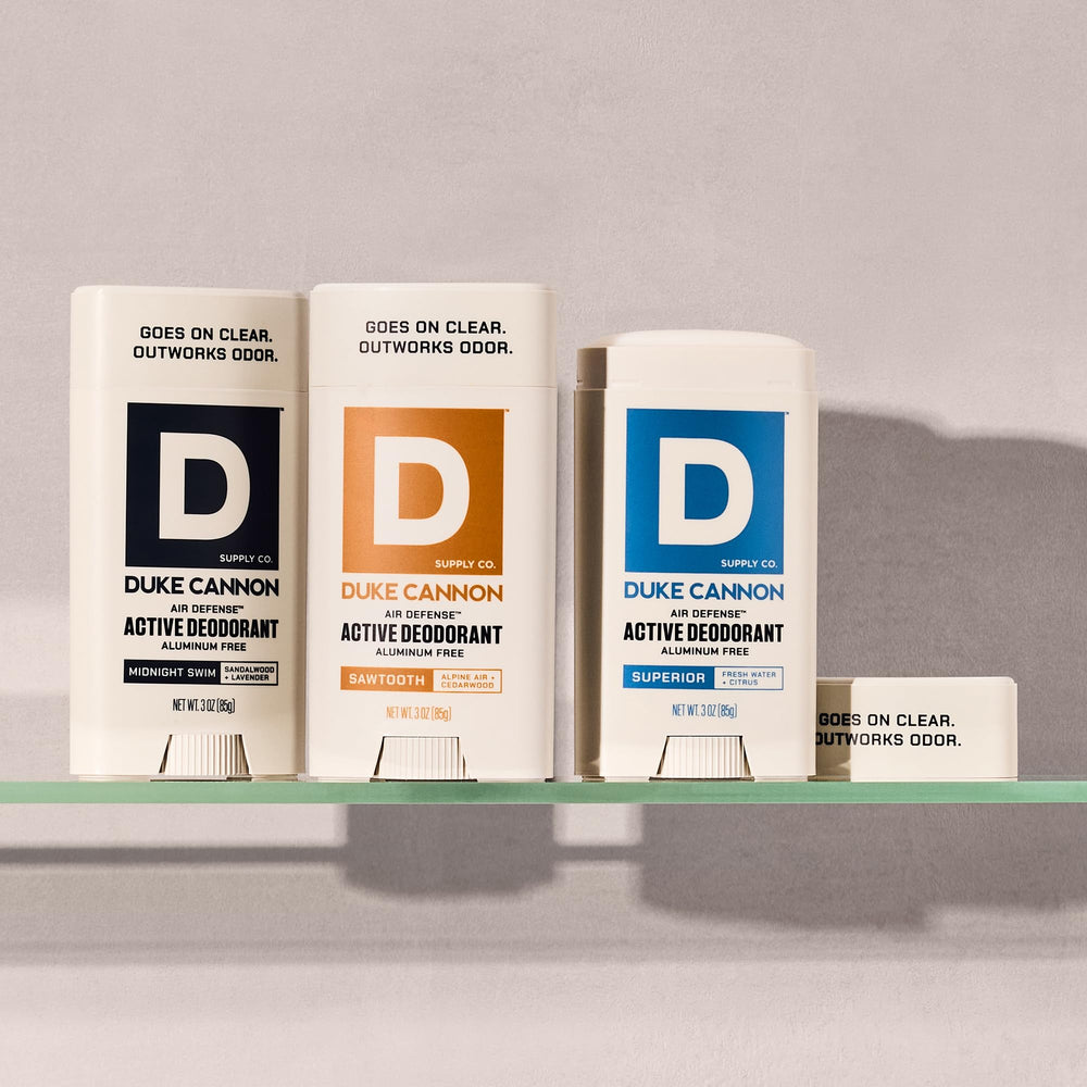 Duke Cannon veteran support note signals proceeds benefit U.S. veterans.