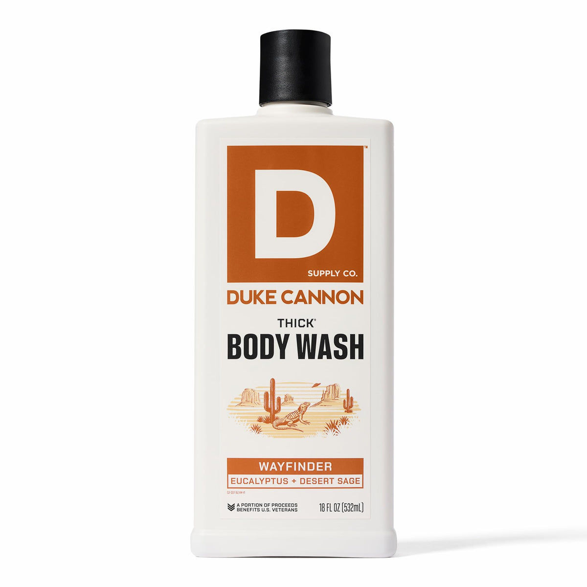 Duke Cannon Wayfinder bottle front with rugged daily cleansing design.
