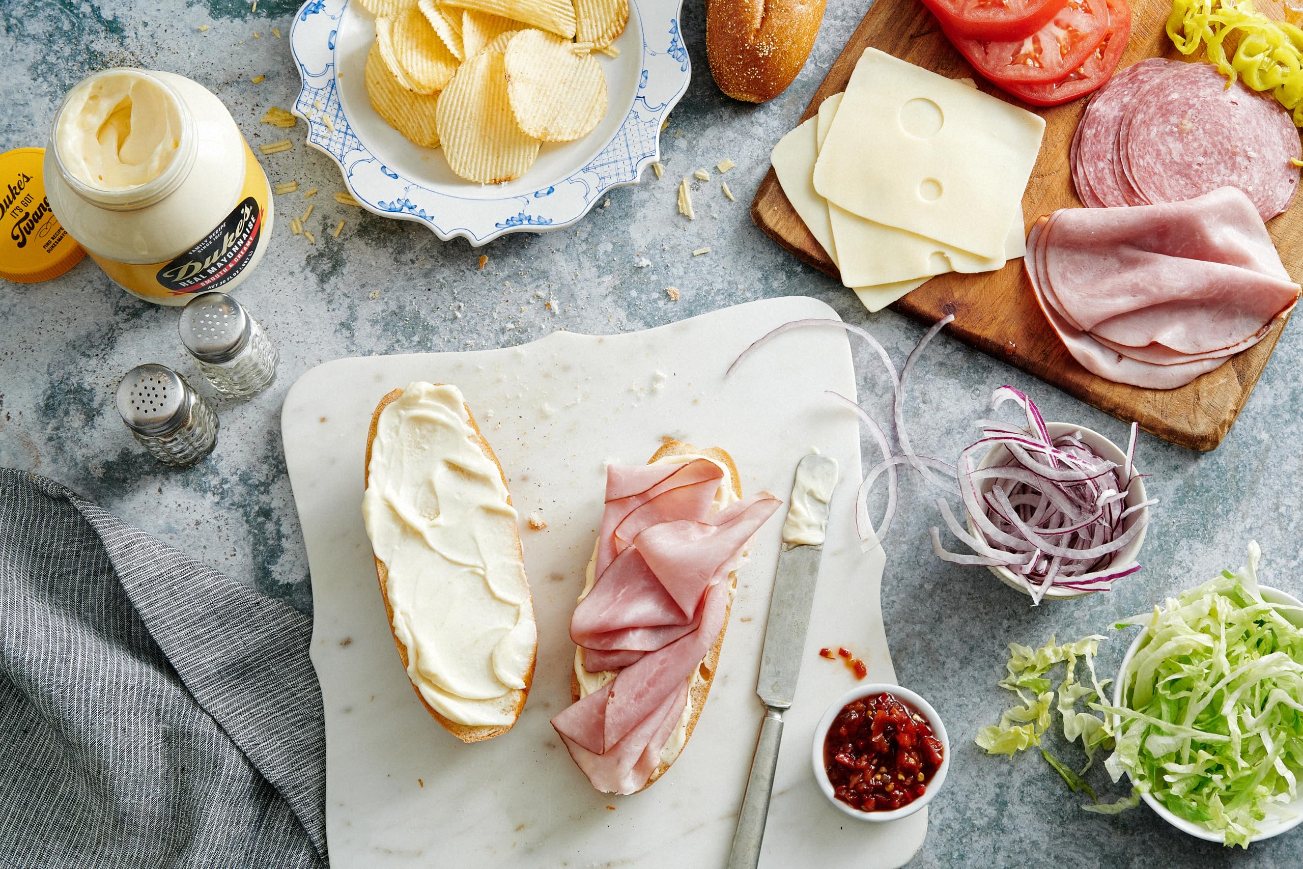 Salad dressed with Duke's Light Mayonnaise for smooth, tangy coating.