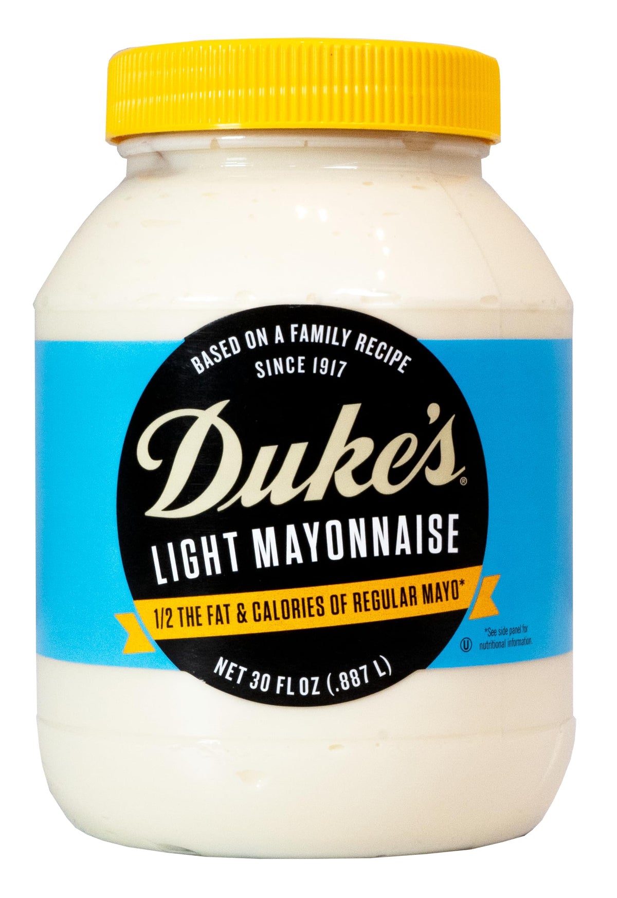 Duke's Light Mayonnaise jar shows creamy texture and tang.