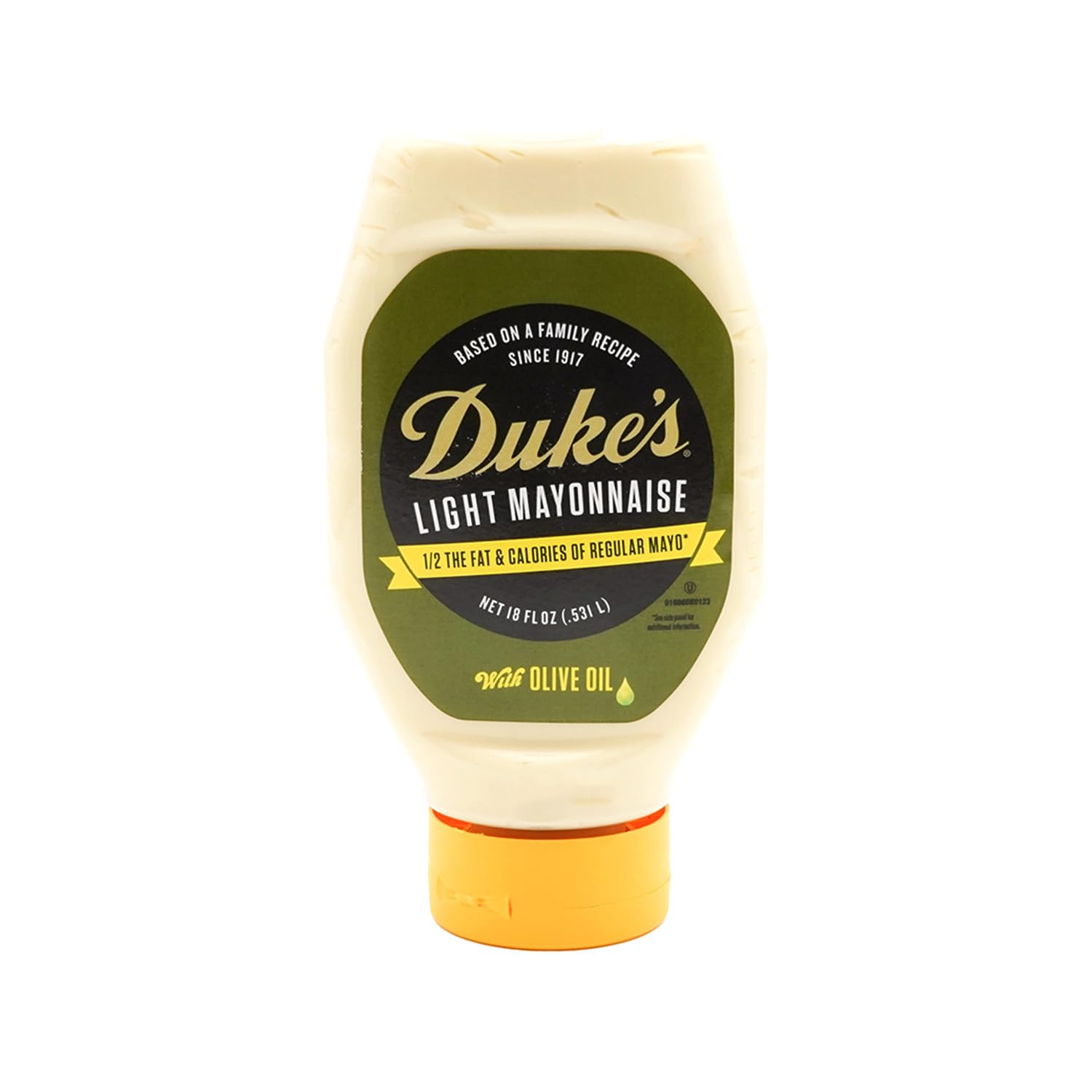 Duke’s Light Mayonnaise with Olive Oil Blend bottle pour for creamy dressings and sandwiches.