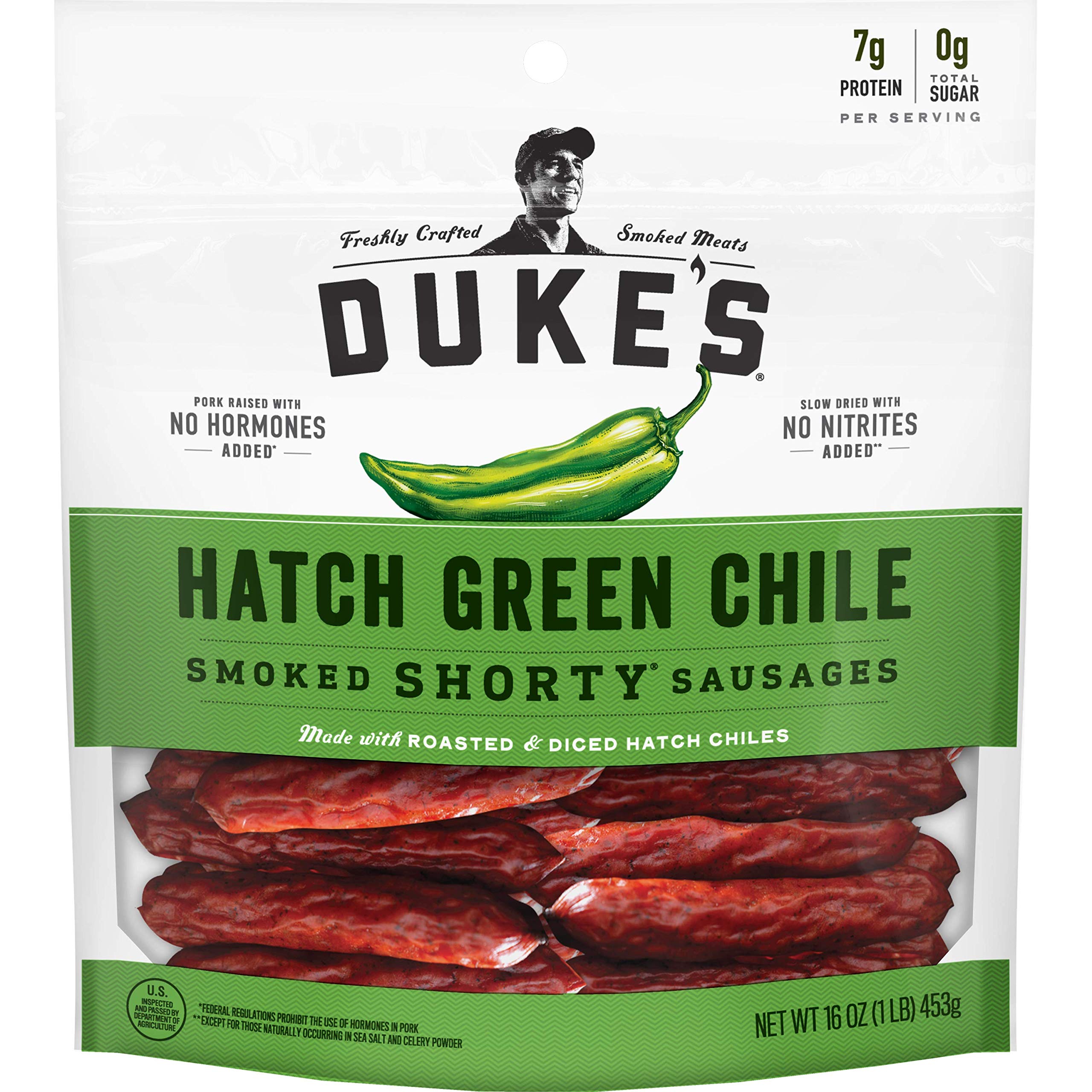Duke's pork hatch shorty sausages bag shows smoky savory bite for on-the-go snacking
