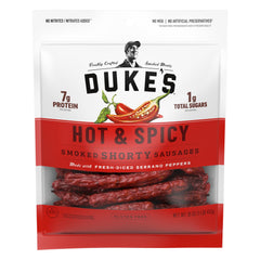 Duke's Hot & Spicy Shorty Sausages bag presents bold heat and on-the-go protein.
