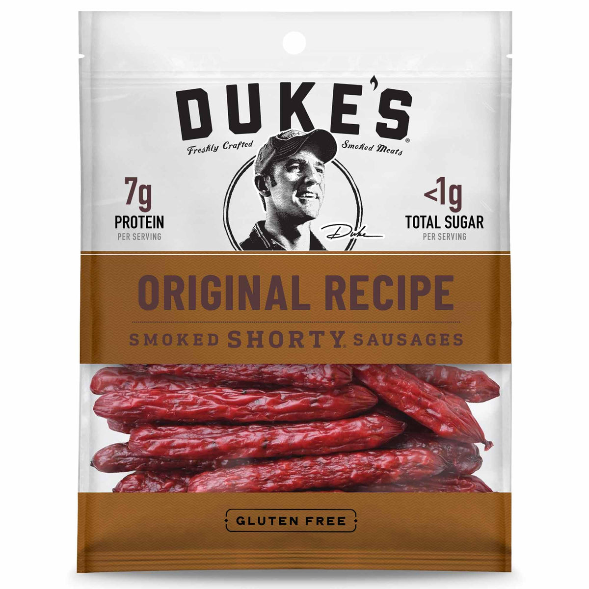 Duke's Pork Original Smoked Shorty Sausages pack for on-the-go snacking.