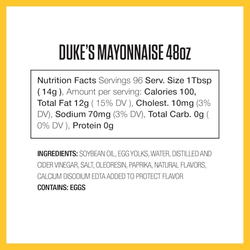 DUKE'S mayo label detail highlighting tangy vinegar and smooth texture