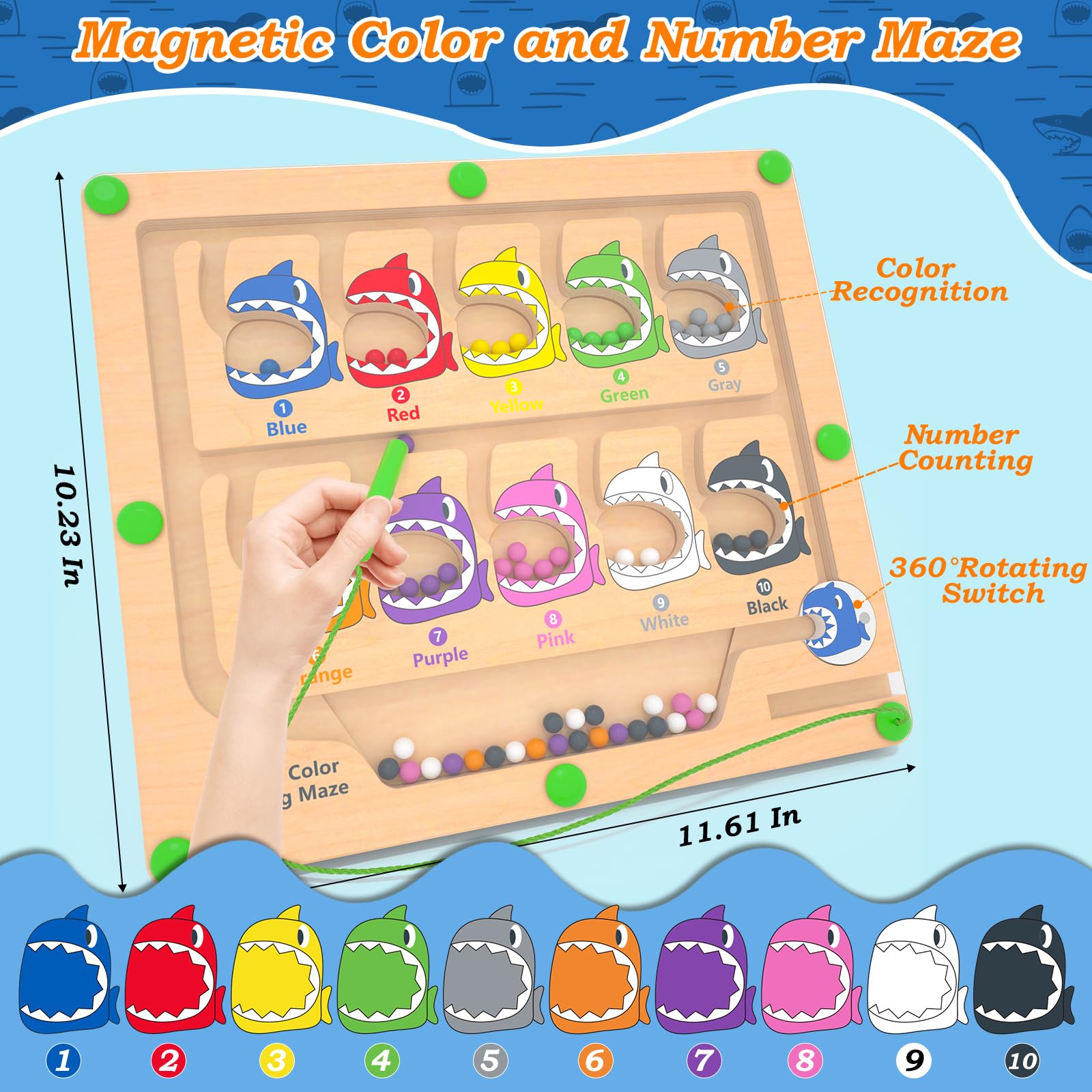 DUKVSG shark mouth with color candy tracks promotes fine motor movement and focus.