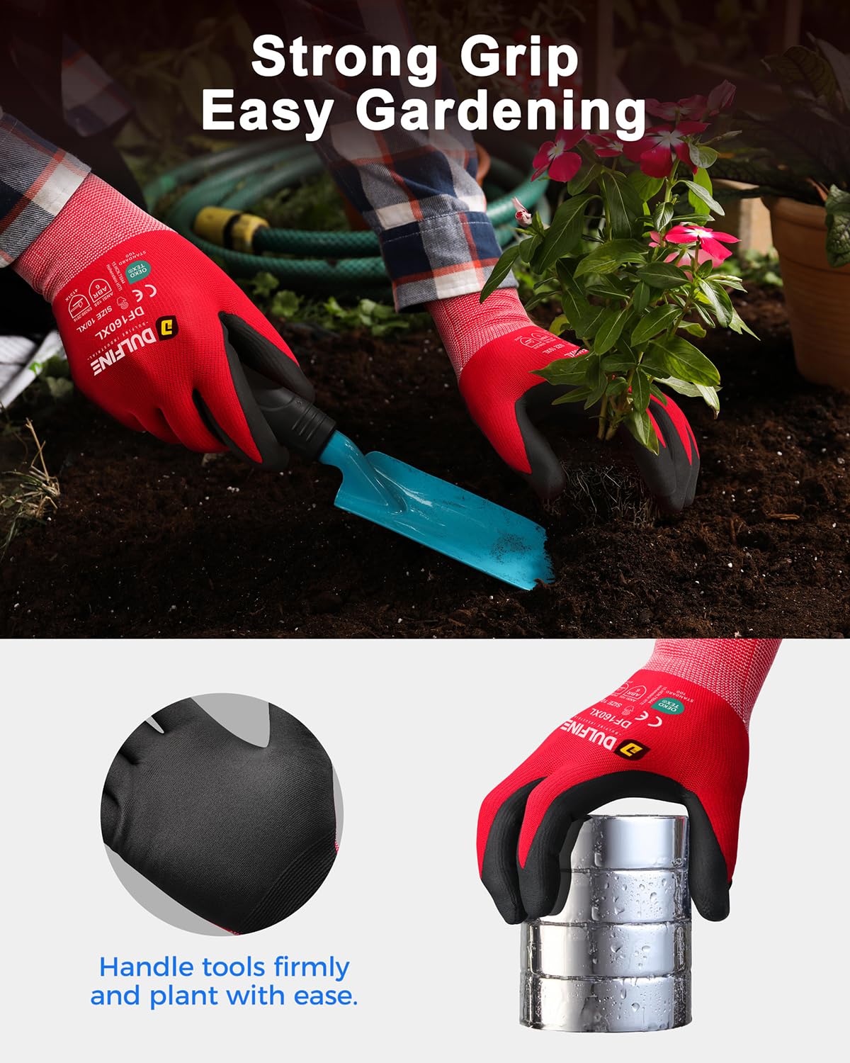 Water-repellent coating protects hands from light rain and splashes.