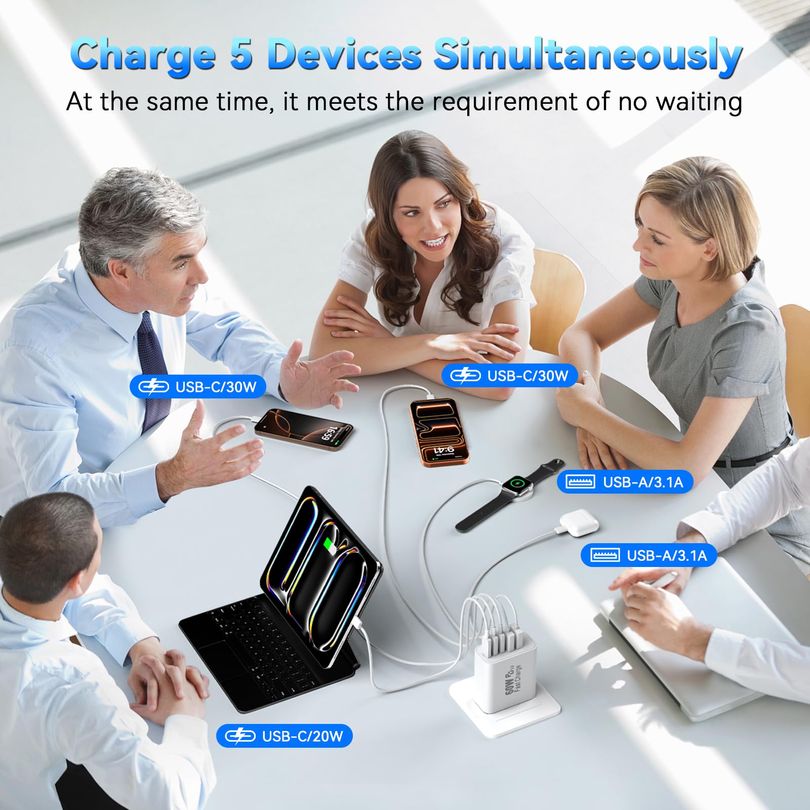 Duloch two 30W USB-C ports powering two devices quickly