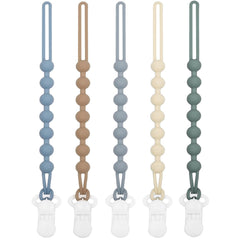 Duludulu 5-pack silicone pacifier clip blue closeup highlights rust-free design and smooth surface