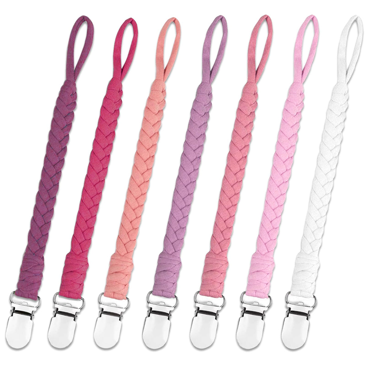 Duludulu braided pacifier clip pink close-up keeps pacifier within reach and safe.