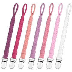Duludulu braided pacifier clip pink close-up keeps pacifier within reach and safe.