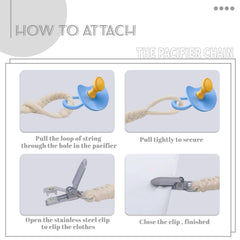 Duludulu braided pacifier clip with soft texture to protect baby skin.