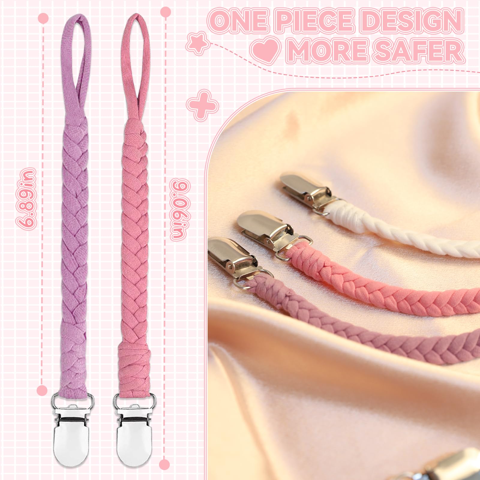 Duludulu safe materials image highlights nickel-free braided clip for gentle skin contact, helps prevent irritation.