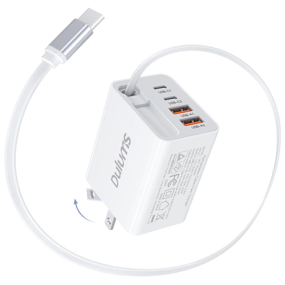 Dulums 40W retractable charger front view powers multiple devices