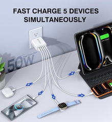 Dulums 50W 5-port PD fast charger angled view for quick device charging