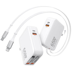 Dulums 65W fast charger wall plug powers laptops and devices quickly.