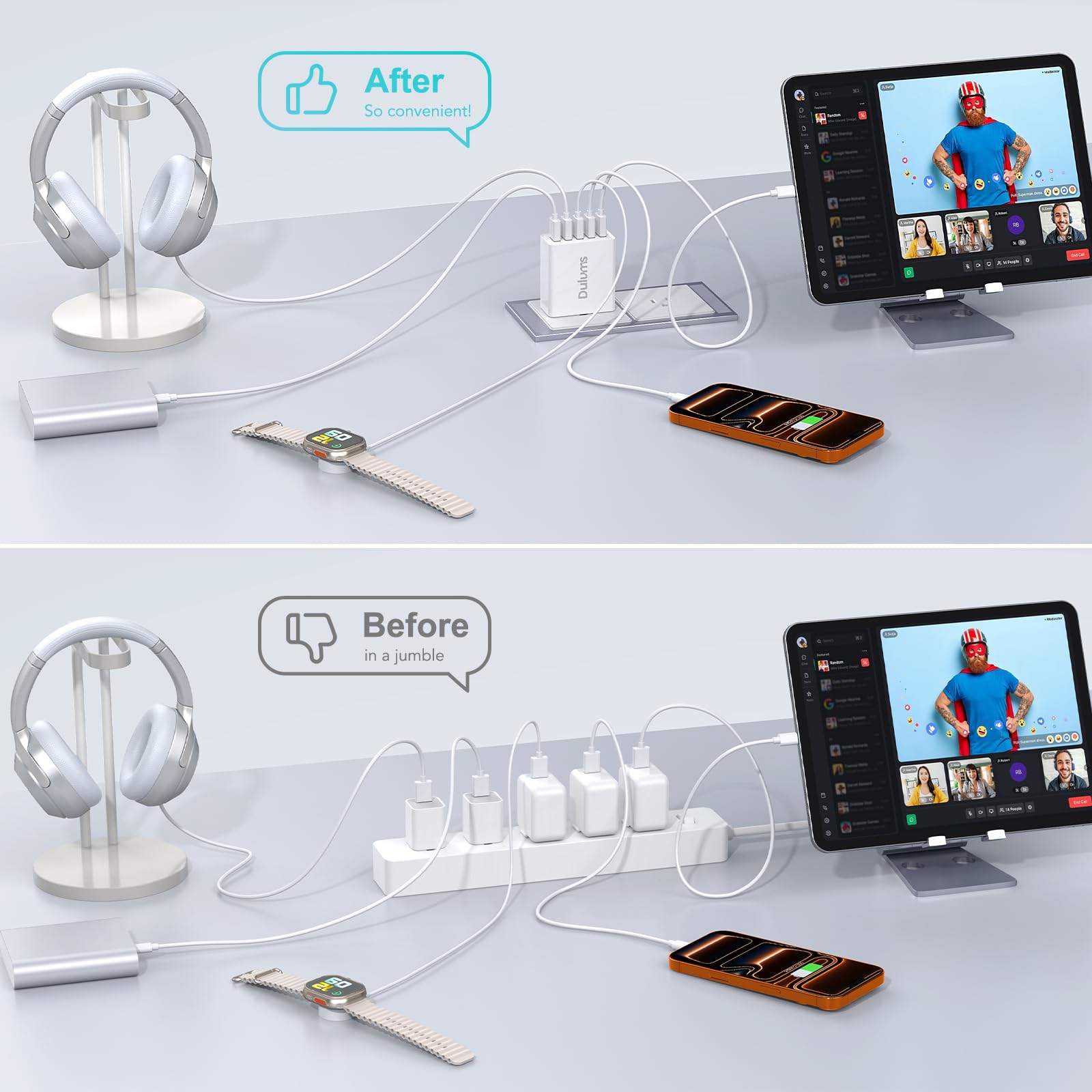 Dulums 2-pack keeps a tidy charging station at home or office.