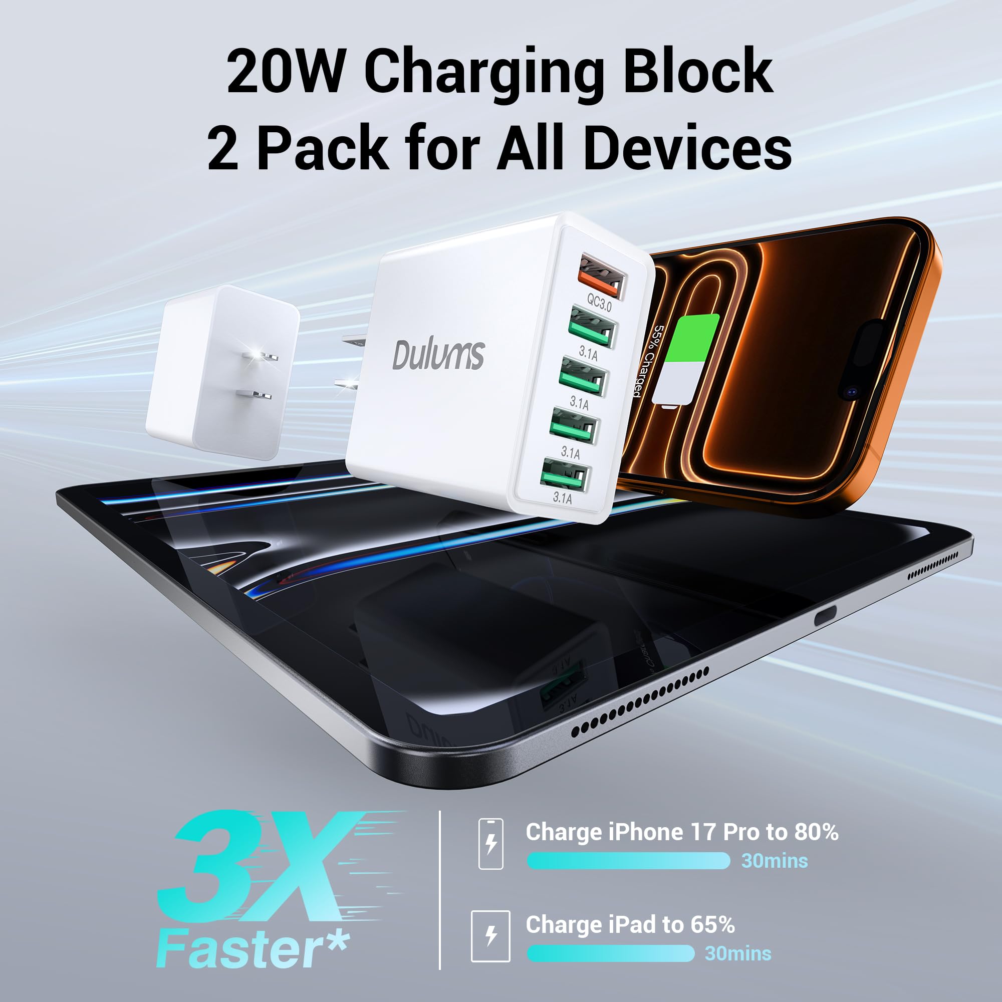 Dulums QC3.0 fast charging supports compatible devices with reduced wait times.