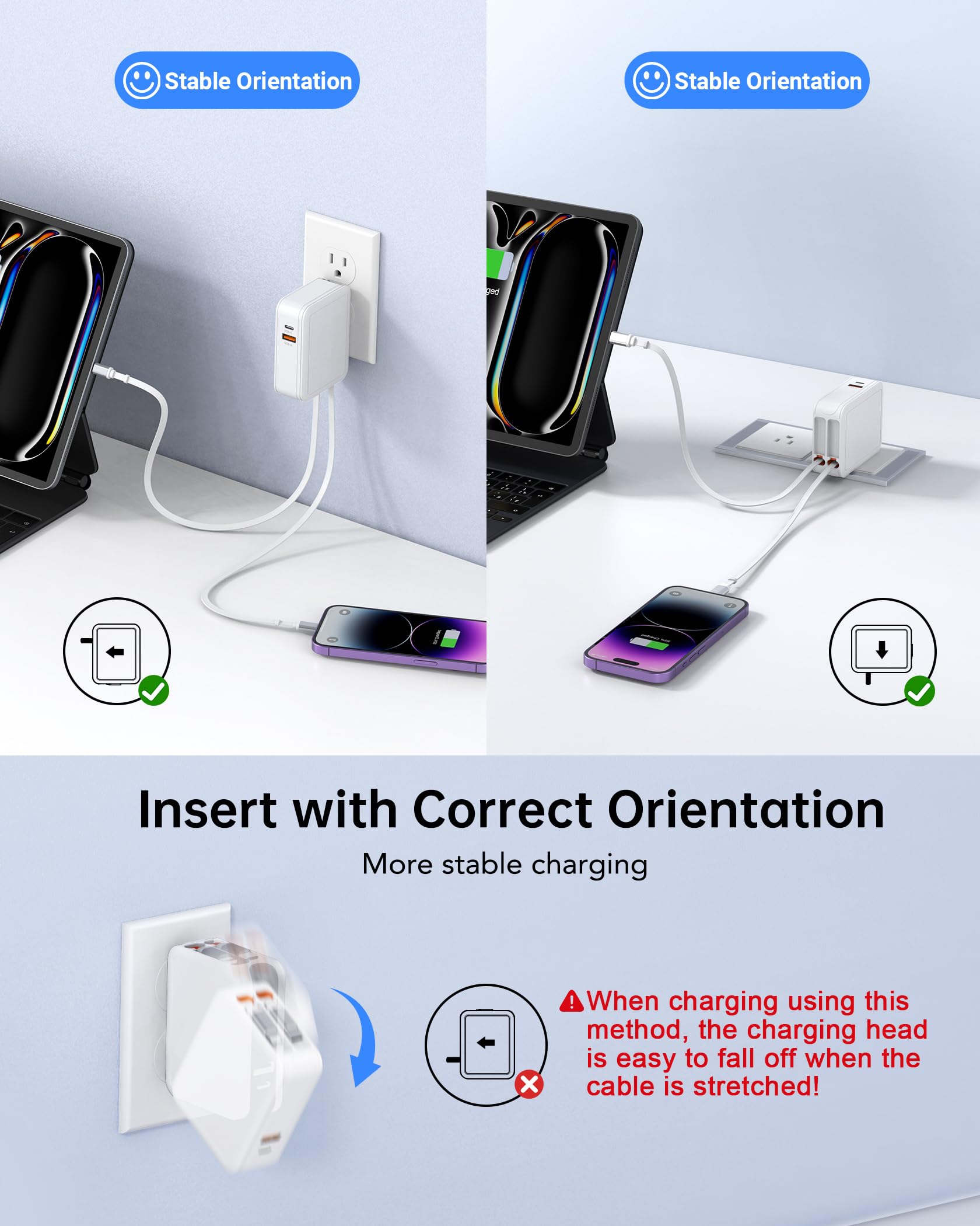Dulums charger with extended 80 cm retractable USB-C and Lightning cables for flexible charging