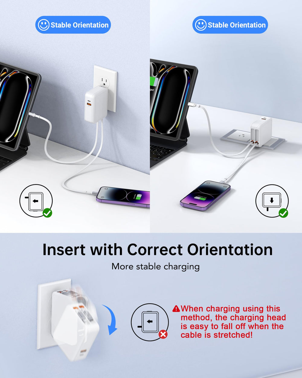 Dulums charger with extended 80 cm retractable USB-C and Lightning cables for flexible charging