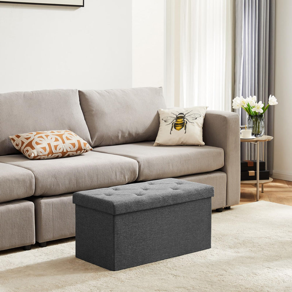 DUMOS storage ottoman bench gray with open compartment for organized storage