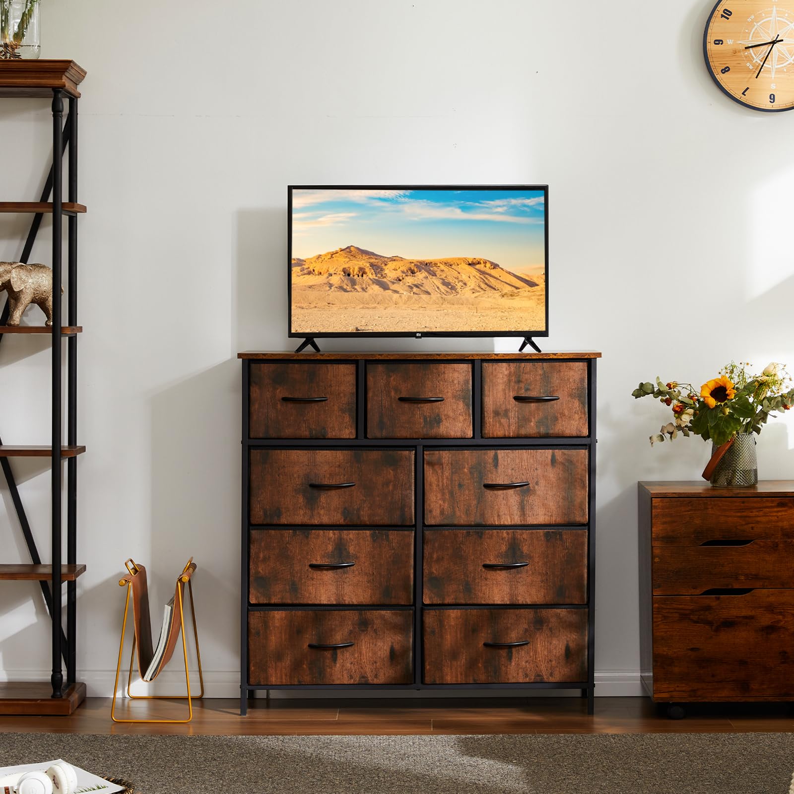 Neutral brown finish complements various decor styles.