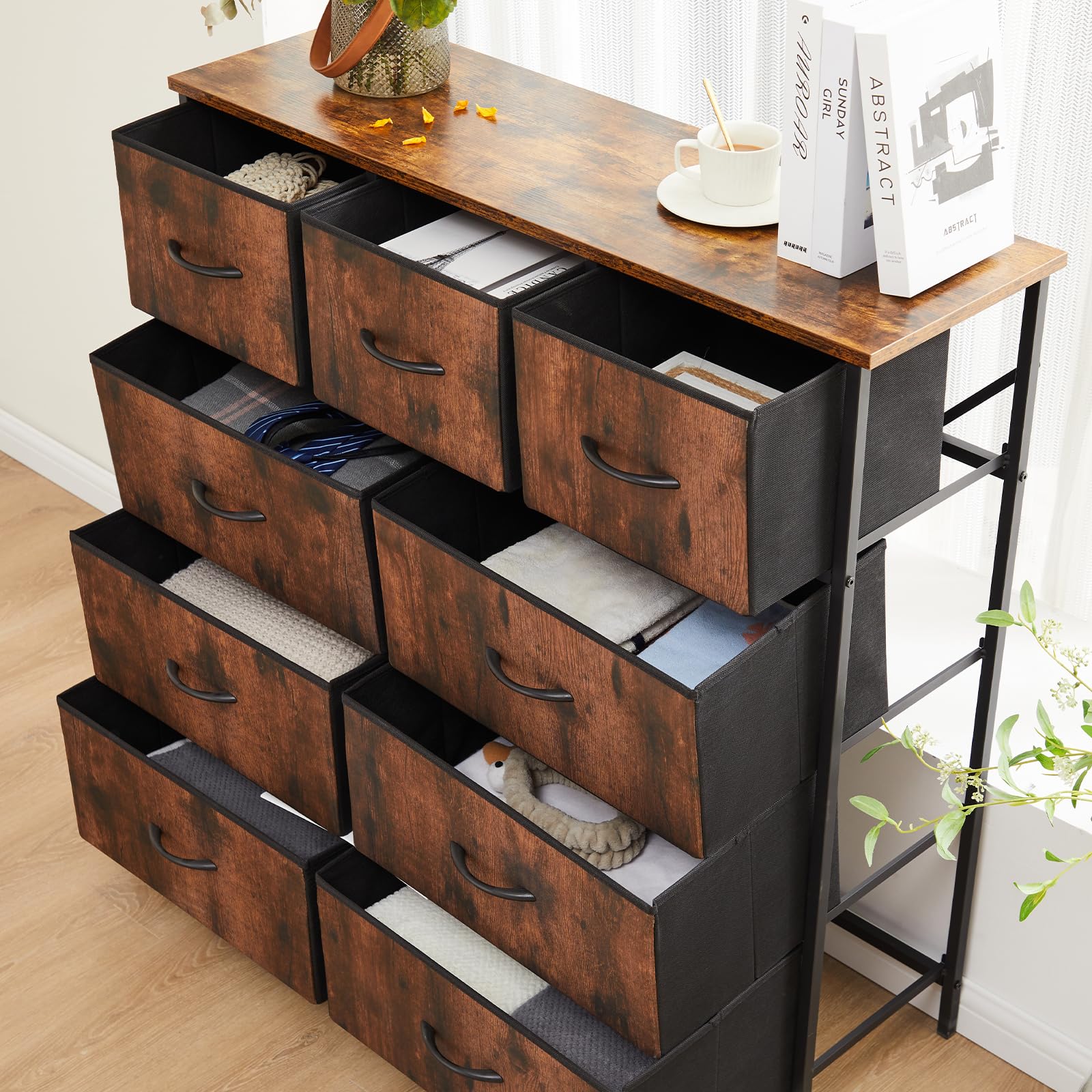 Compact footprint of DUMOS dresser fits tight spaces.