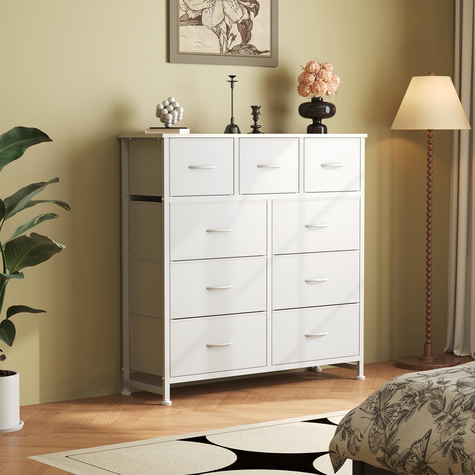 DUMOS dresser fabric bins in drawers ideal for clothing organization.
