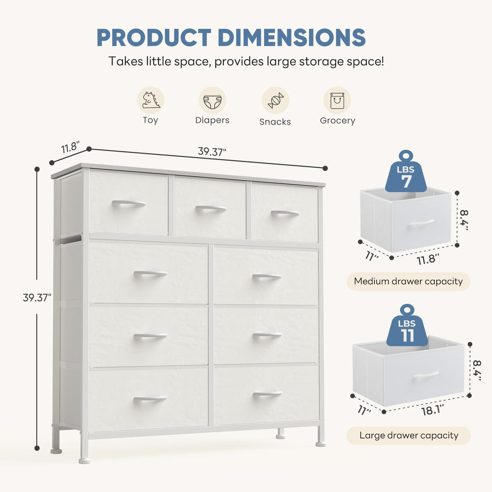 DUMOS dresser sturdy metal frame supports daily use.