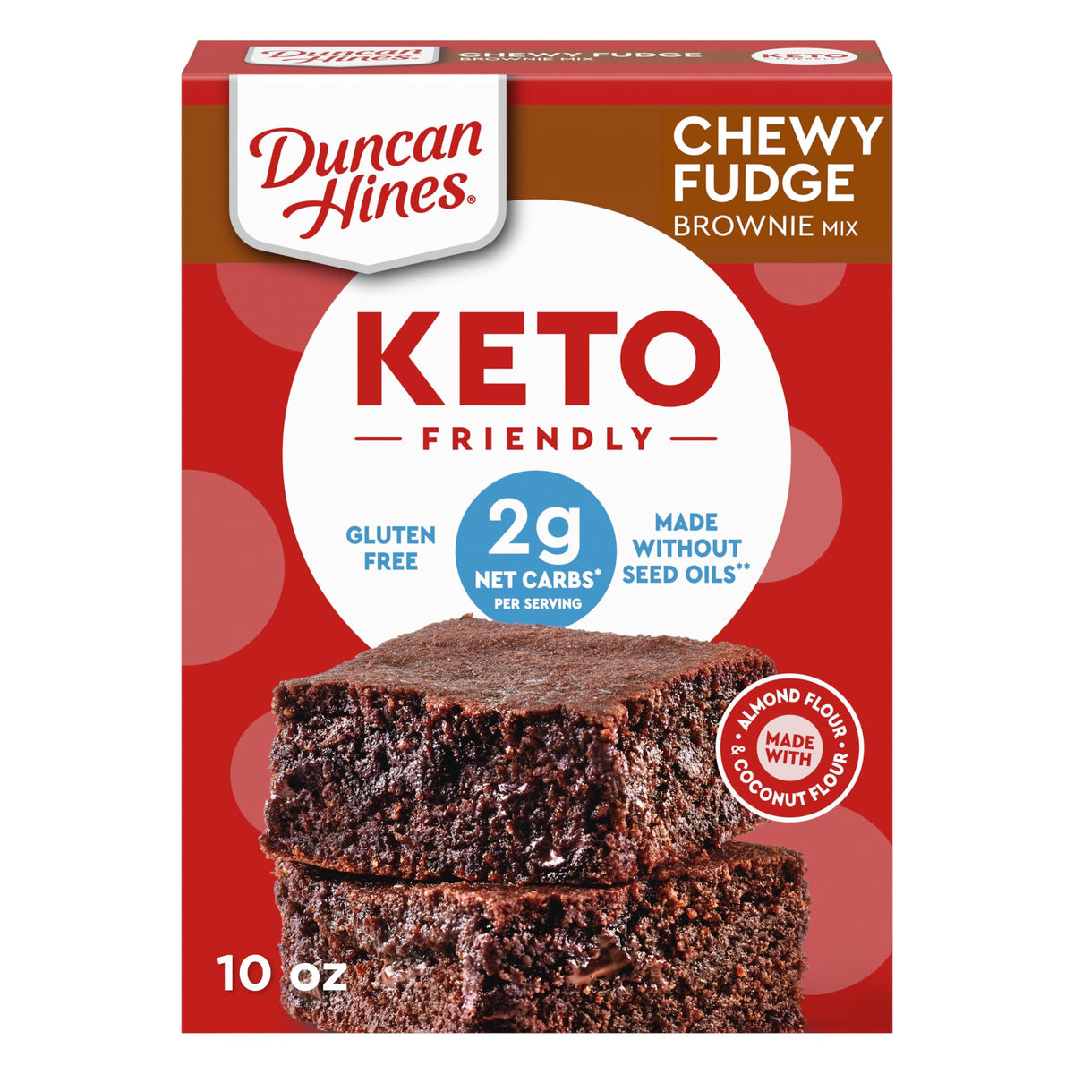Duncan Hines keto-friendly brownie mix box showing gluten-free, low-carb dessert option