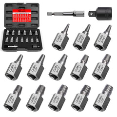 DUNDOO 15-piece screw extractor set enables quick damaged-bolt removal.
