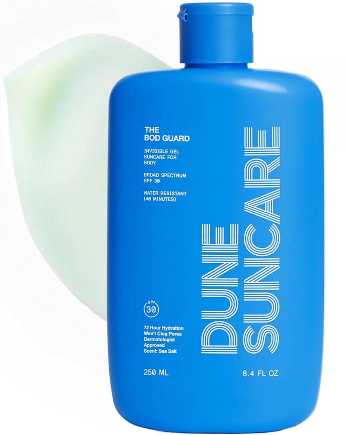 Dune Suncare Bod Guard bottle front showing clear gel texture and non greasy finish