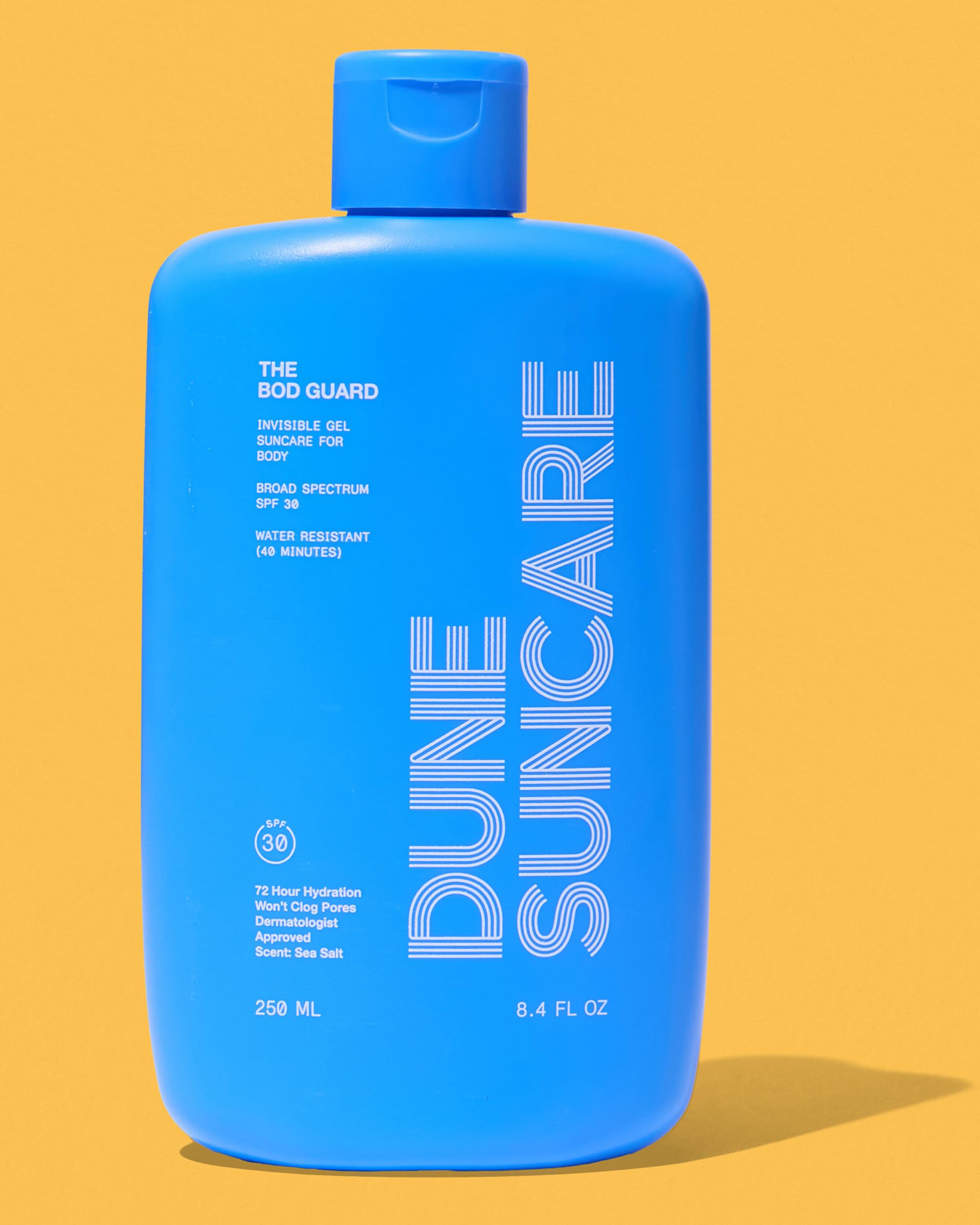 Dune Suncare Bod Guard dermatologist approved endorsement on packaging