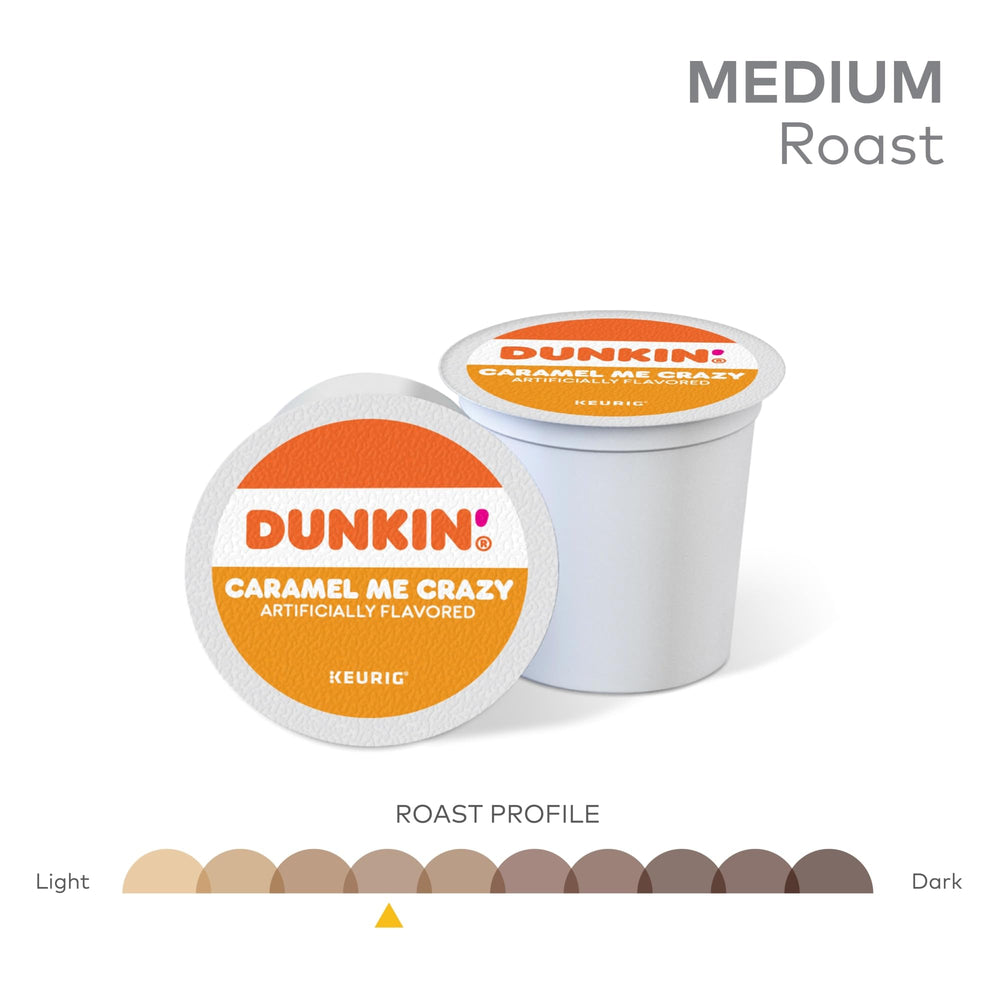 Dunkin Bakery Series Caramel Coffee Cake pods on a shelf ready for quick mornings