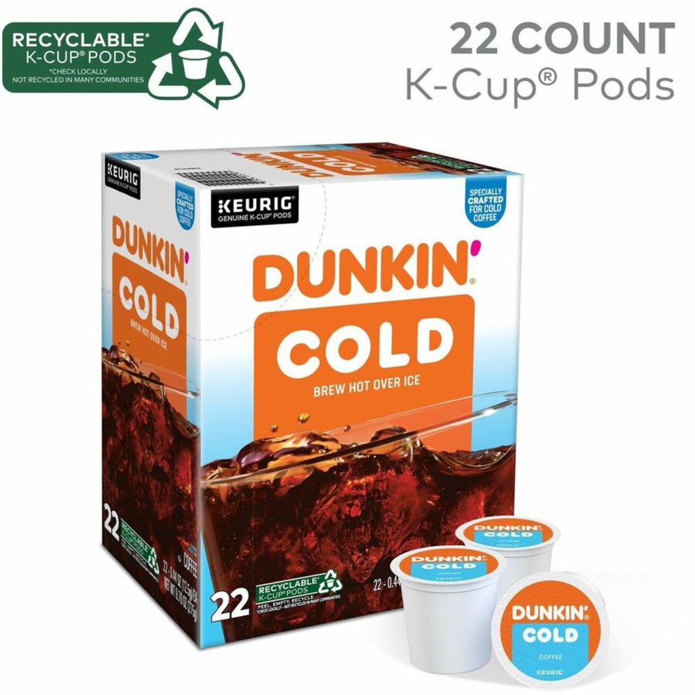 Dunkin Brew K-Cup medium-dark roast with caffeine for daytime energy.