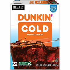 Dunkin Brew K-Cup over ice cup close-up showing smooth iced coffee.