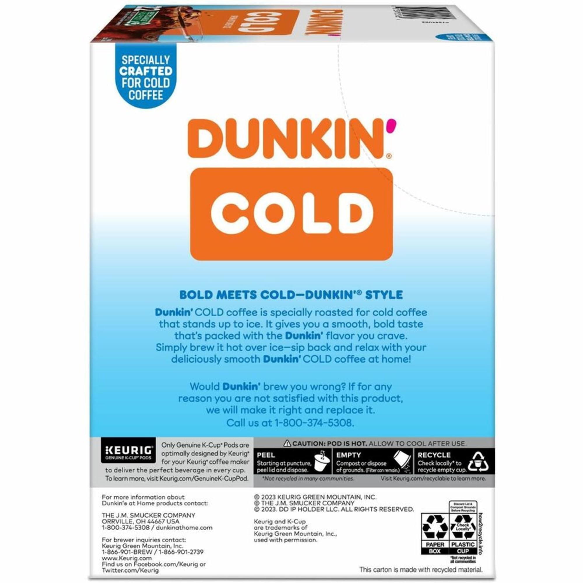 Dunkin Brew K-Cup recyclable pods promoting eco-friendly coffee routine.