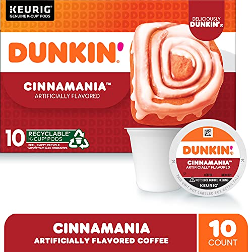 Dunkin cinnamania coffee mug with pod ready for quick, flavorful mornings.