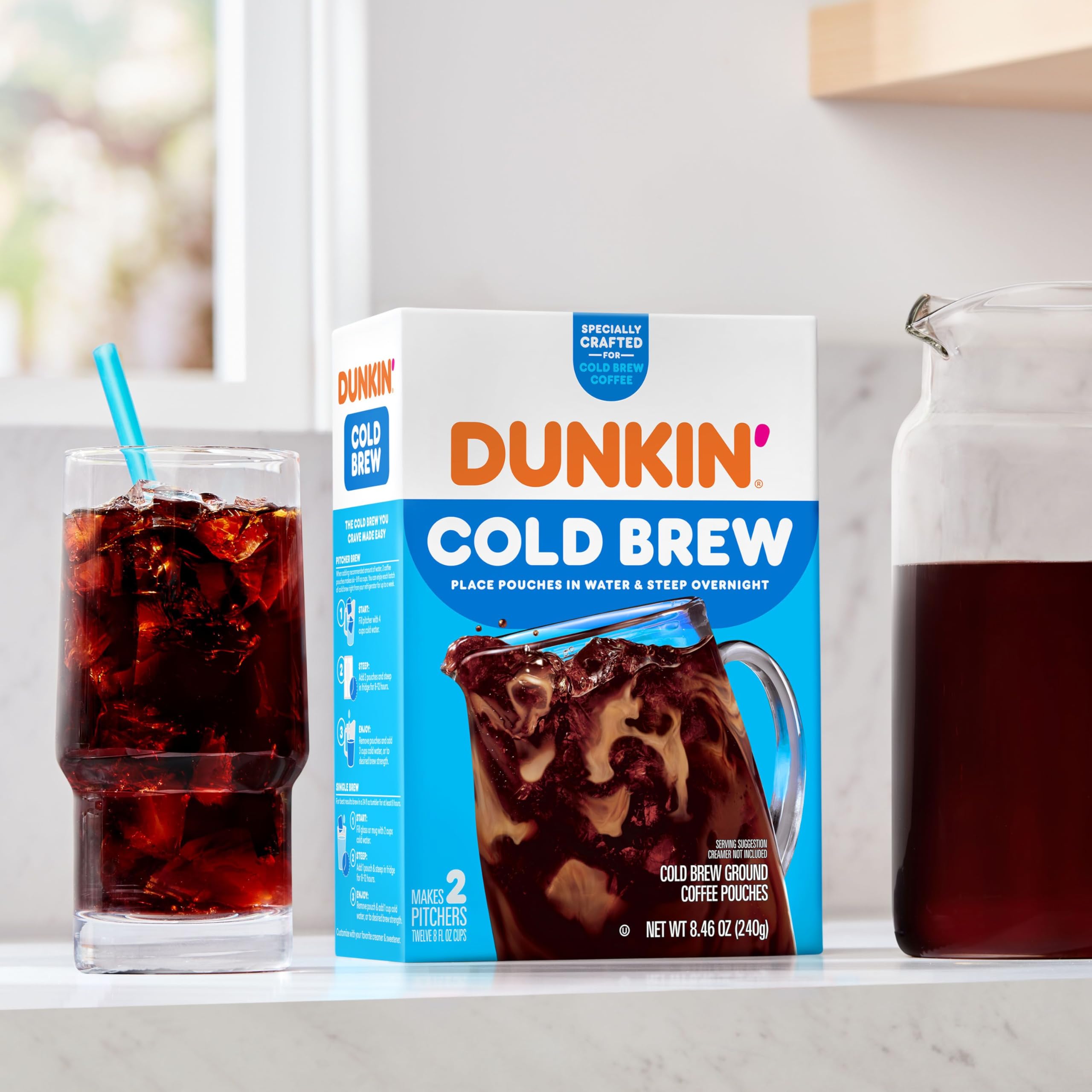 Close-up of Dunkin label conveys trusted quality for everyday cold brew.