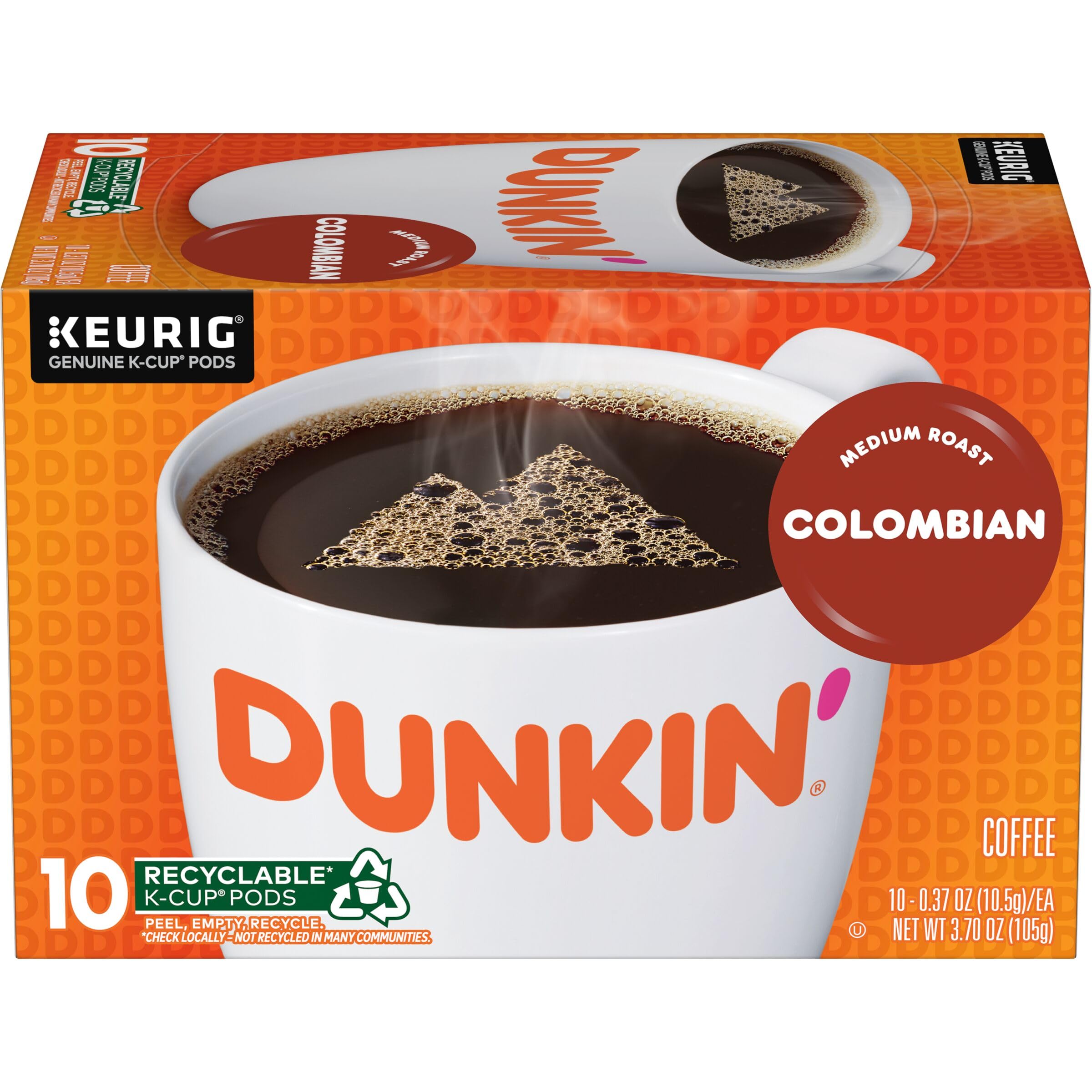 Display of Dunkin' Colombian pod boxes highlighting convenient packaging