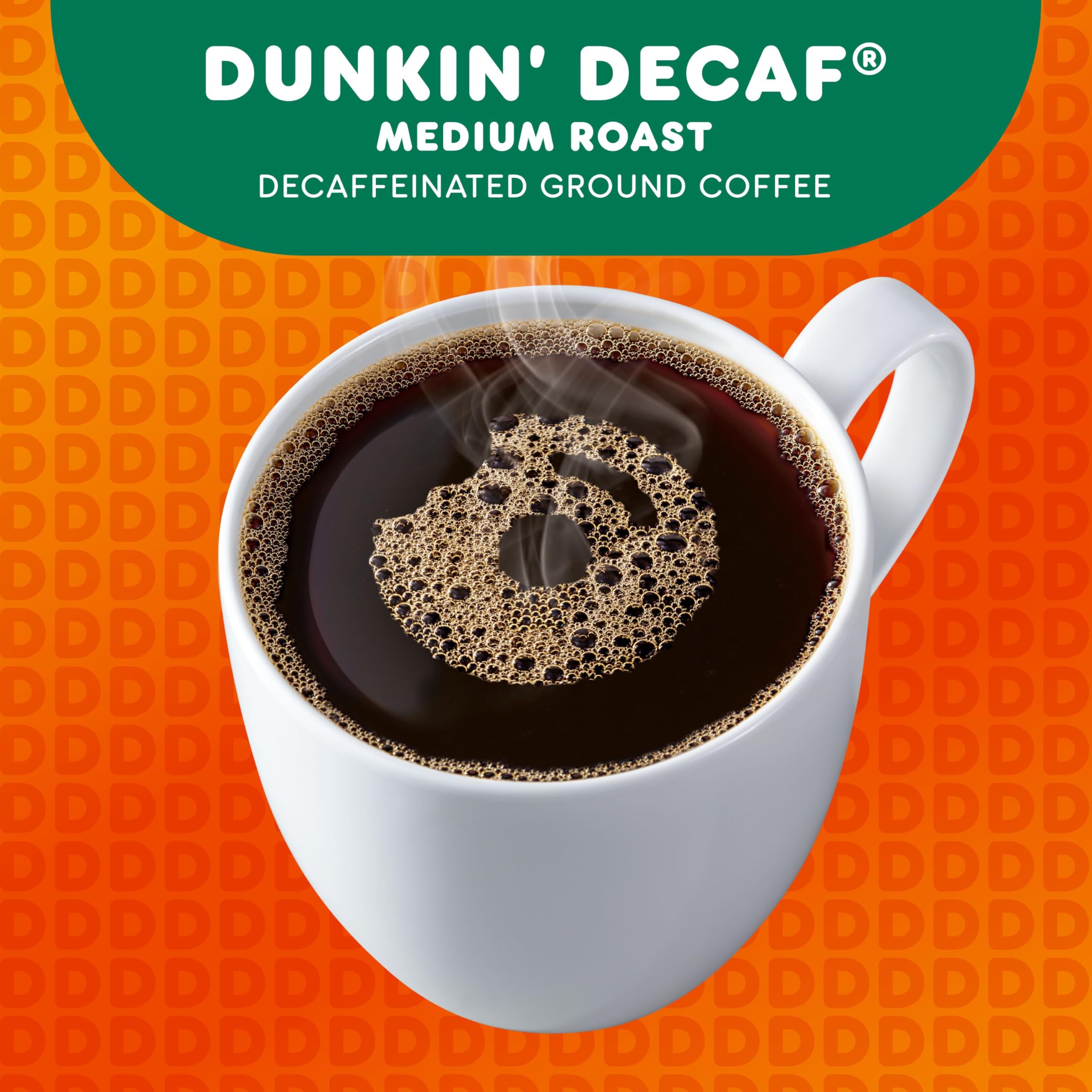 Dunkin Decaf brewed coffee pour captures rich, smooth finish.