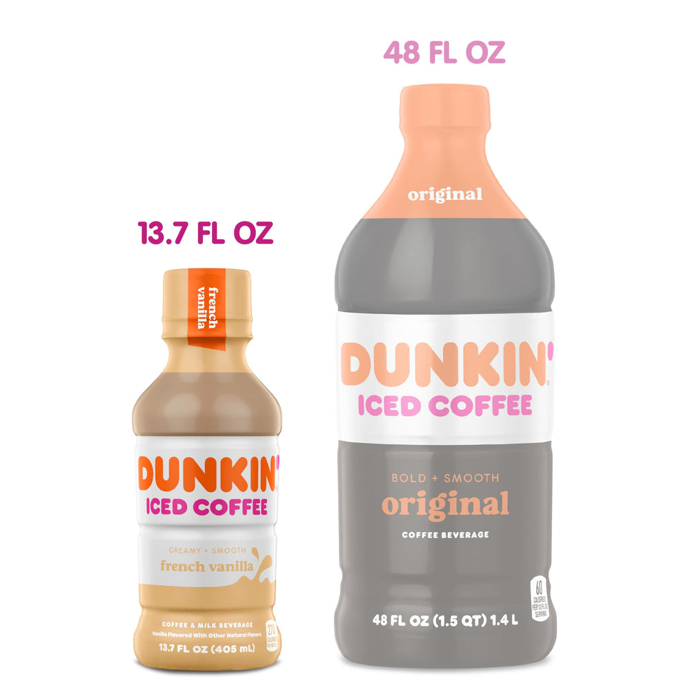 Dunkin' French Vanilla Iced Coffee 12-pack box, convenient grab-and-go energy.