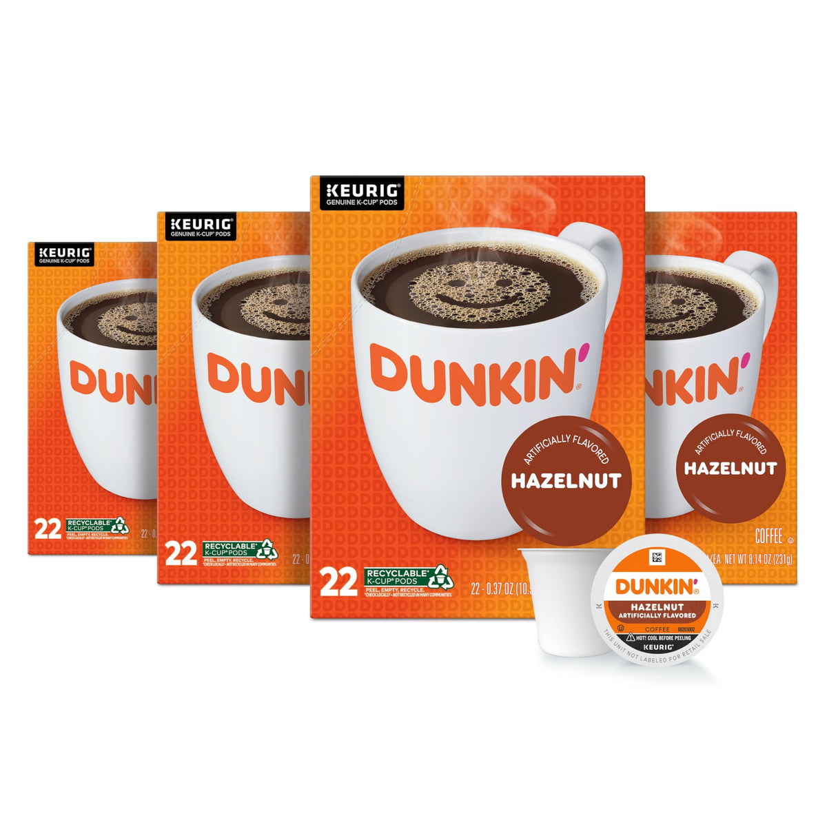 Dunkin Hazelnut coffee K-Cup boxes ready for easy mornings.