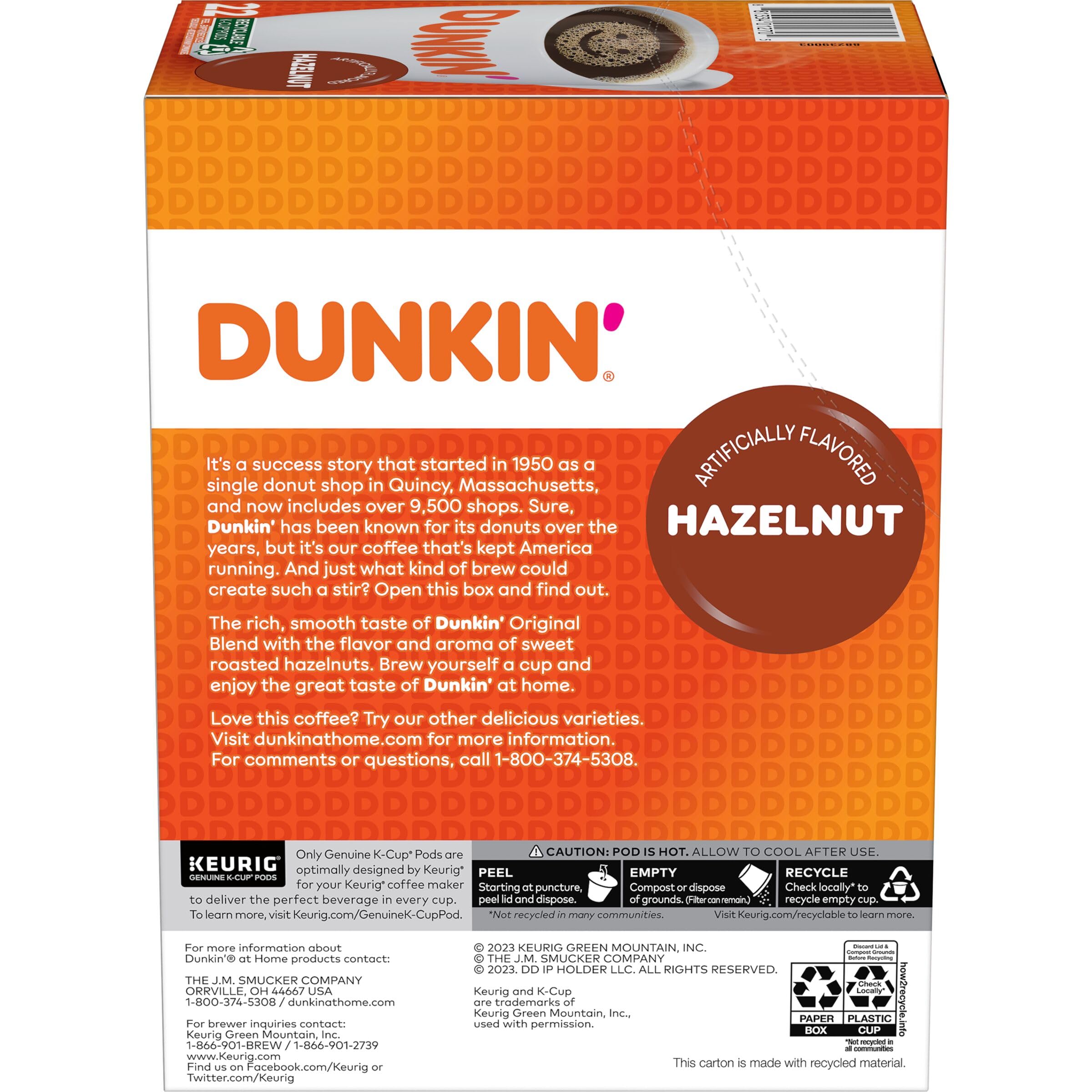 Dunkin Hazelnut with creamy creamer hint for customization.