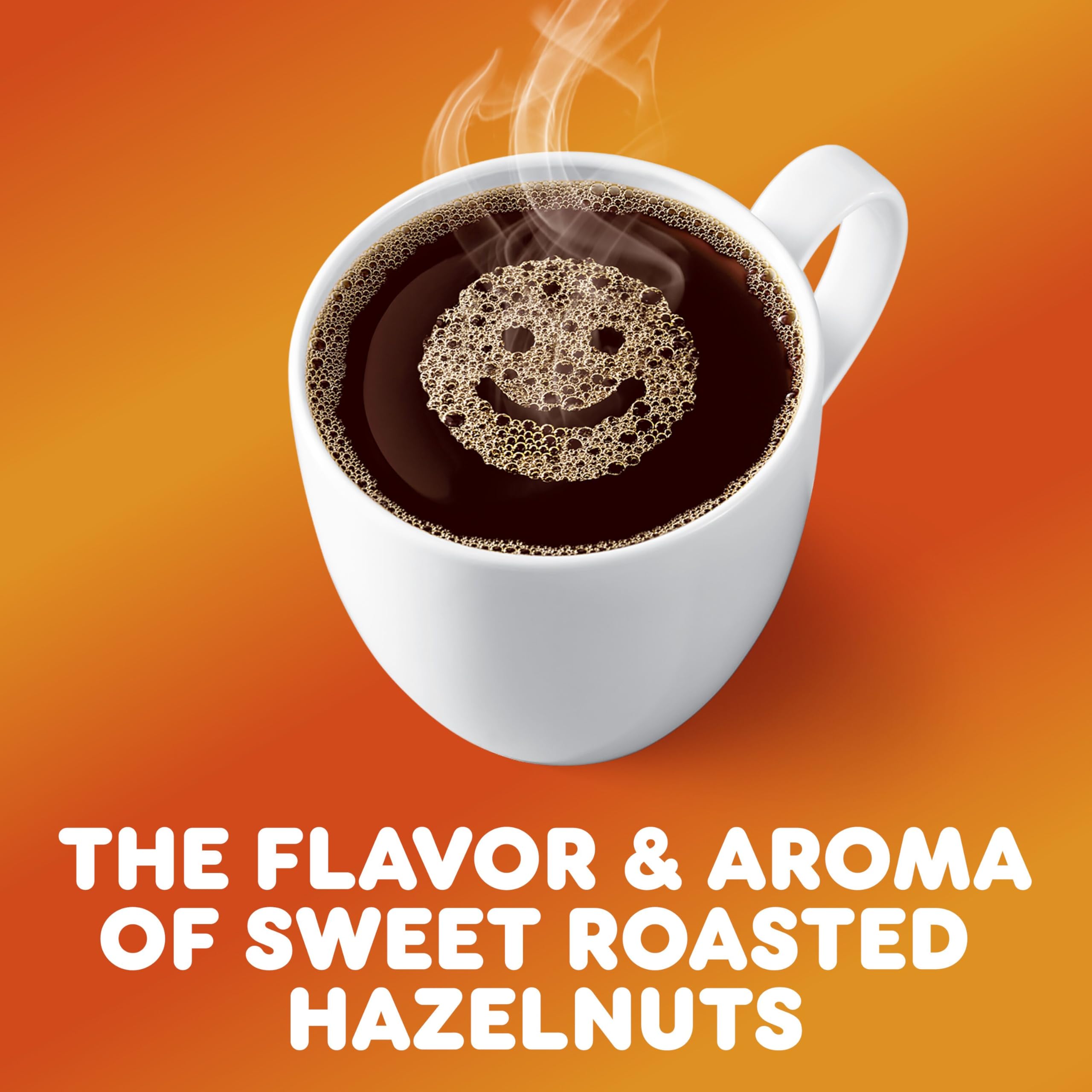 Dunkin Hazelnut K-Cup pod closeup shows rich, nutty aroma.