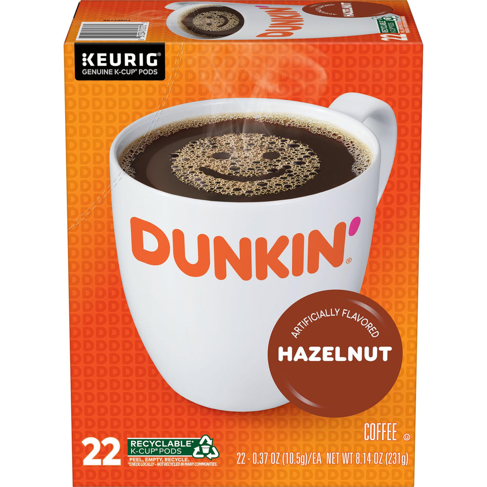 Dunkin Hazelnut packaging display of convenient pods.