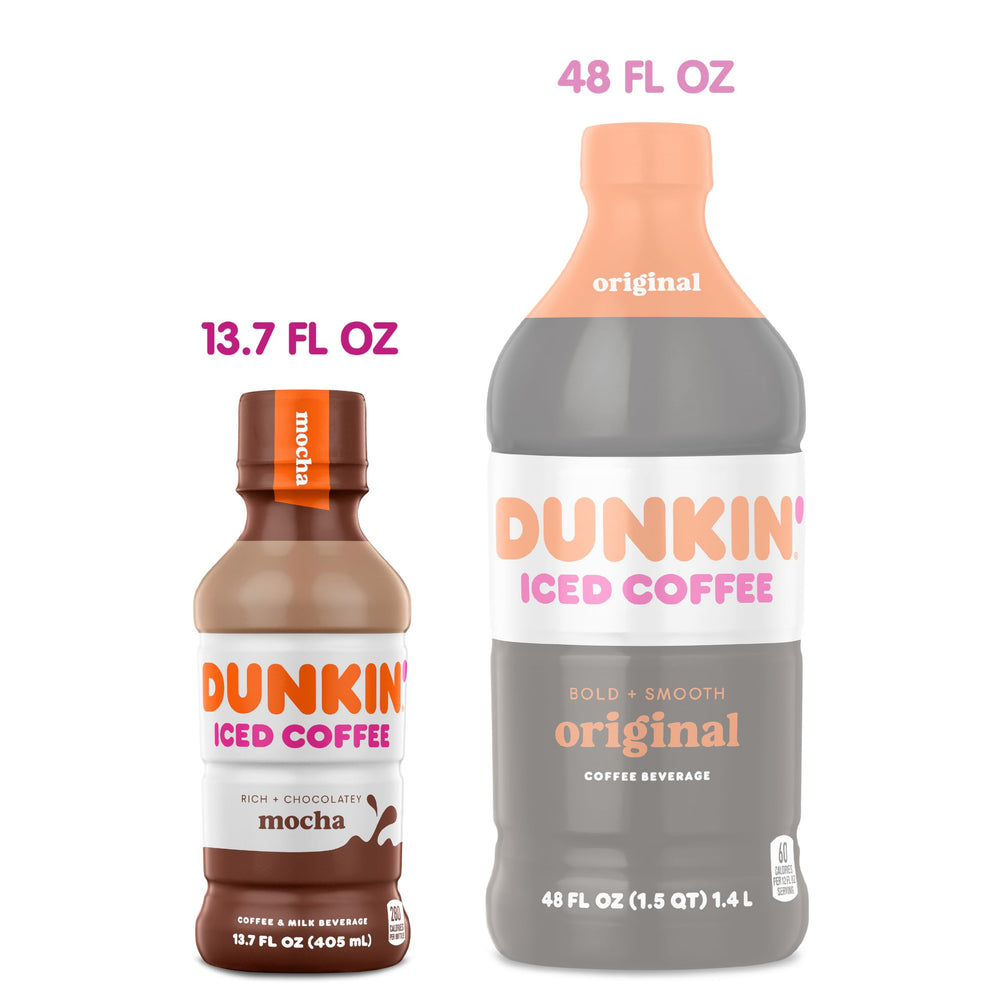 Dunkin Mocha Iced Coffee label detail highlights mocha and coffee blend